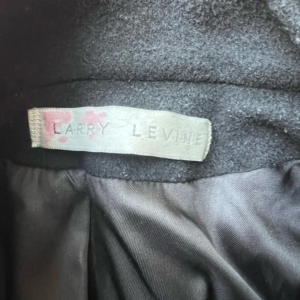 Larry Levine Black Trench Coat 100% Pure Wool - Picture 7 of 8